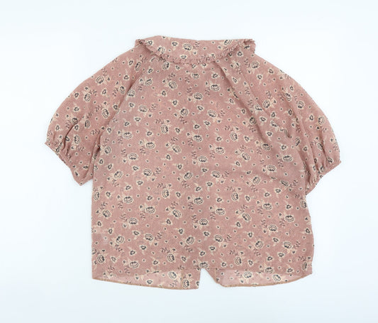 George Womens Pink Floral Polyester Basic Button-Up Size 8 Collared - Box Fit Shirt