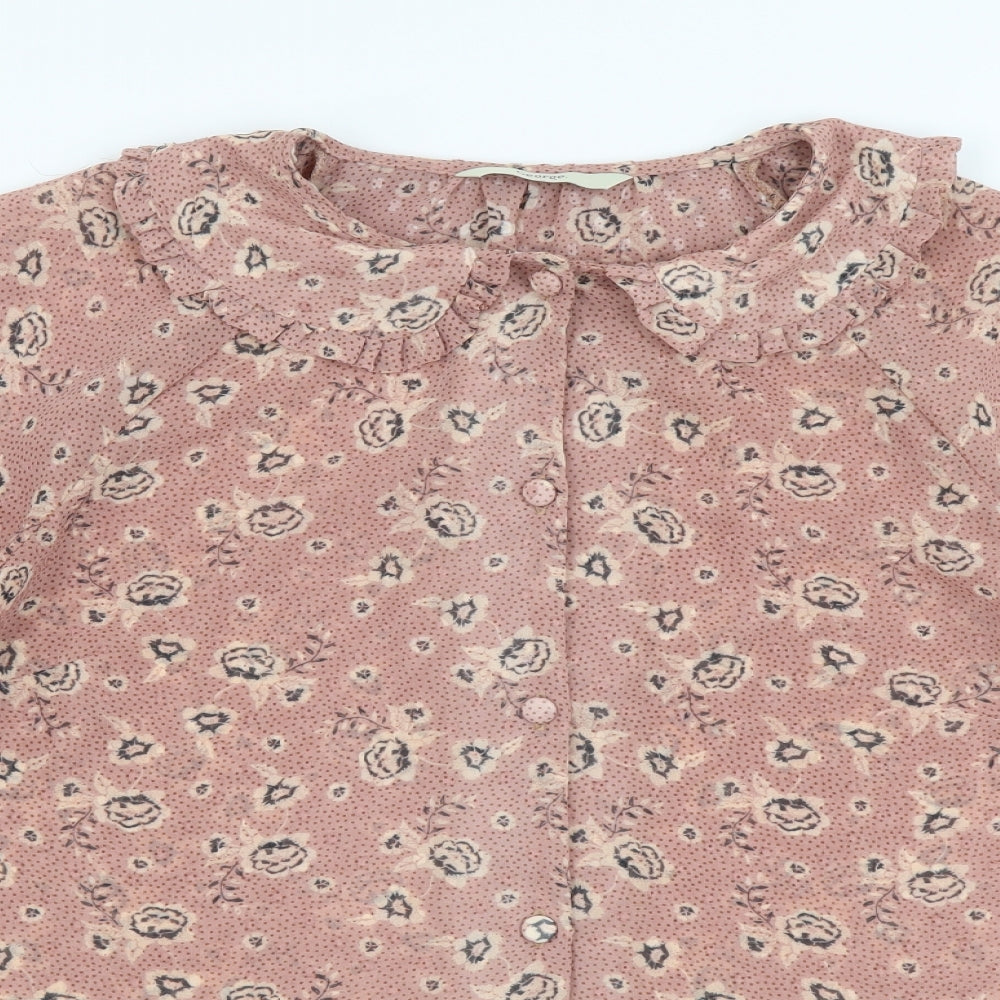 George Womens Pink Floral Polyester Basic Button-Up Size 8 Collared - Box Fit Shirt
