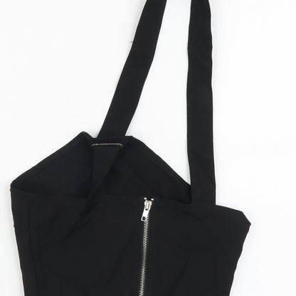 Missguided Womens Black Polyester Cropped Tank Size L One Shoulder