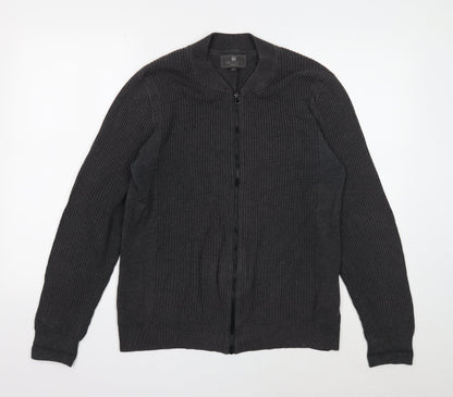 Marks and Spencer Mens Grey V-Neck Cotton Cardigan Jumper Size S