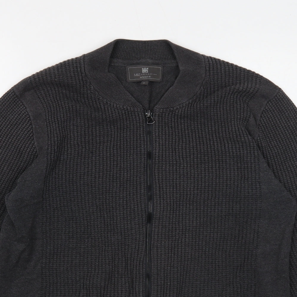 Marks and Spencer Mens Grey V-Neck Cotton Cardigan Jumper Size S