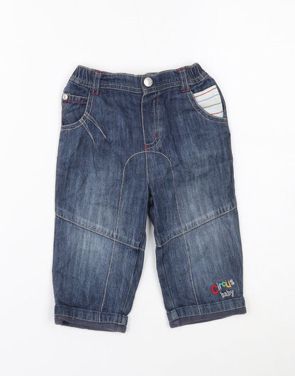 Blue Zoo Boys Blue Cotton Capri Jeans Size 9-12 Months Button