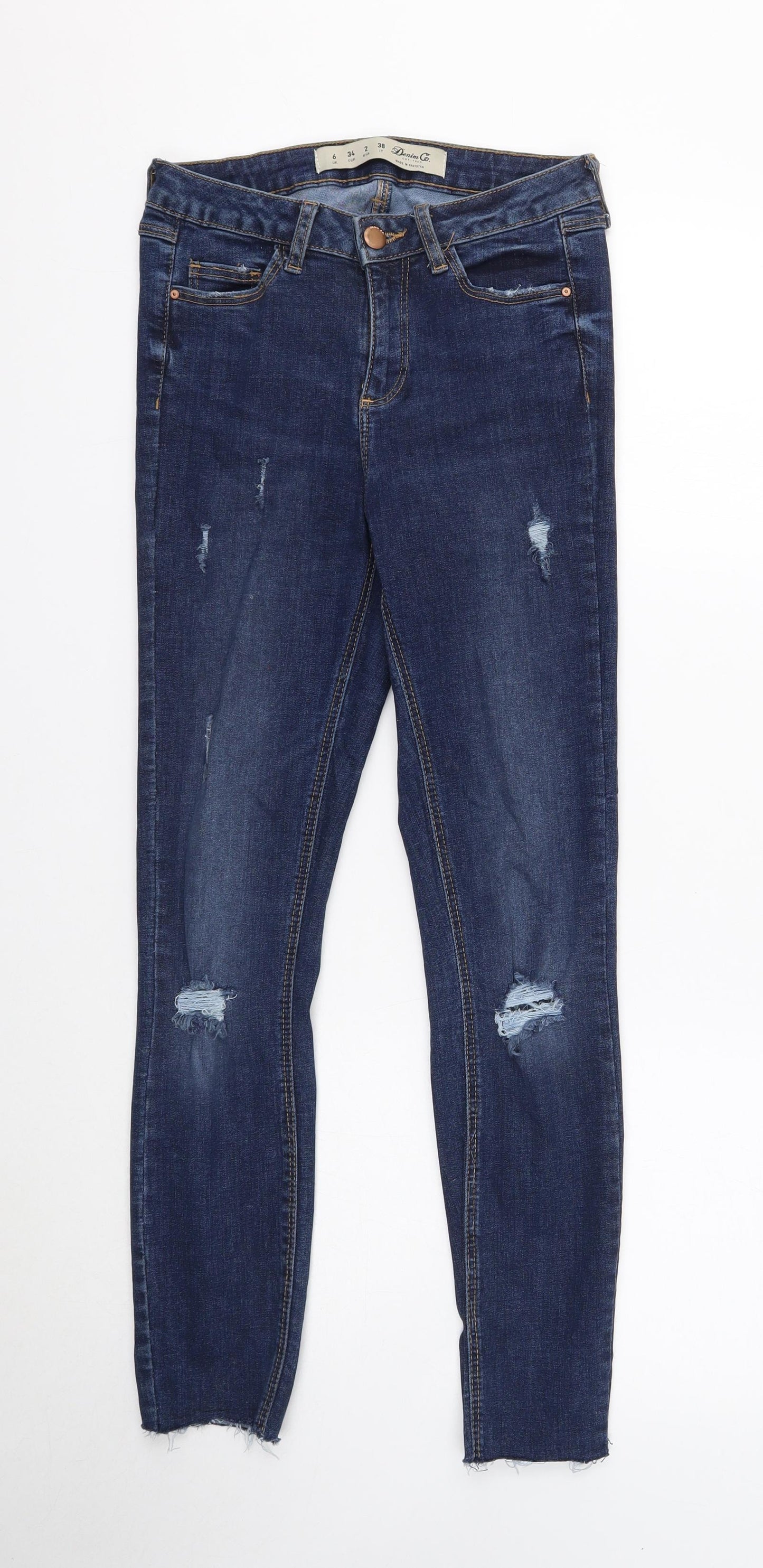 Denim & Co. Womens Blue Cotton Skinny Jeans Size 6 Regular Button