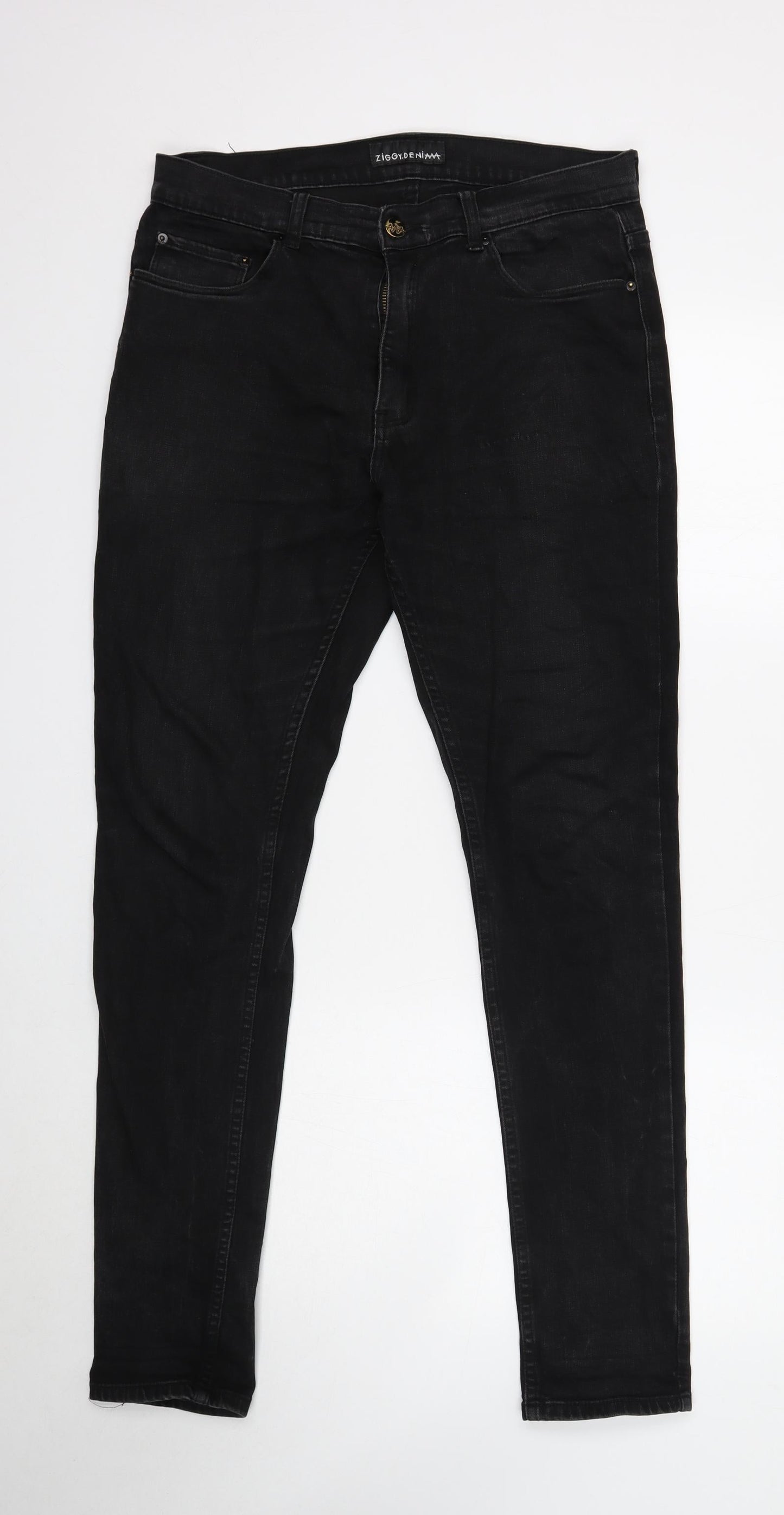 Ziggy Mens Black Cotton Skinny Jeans Size 32 in Regular Button