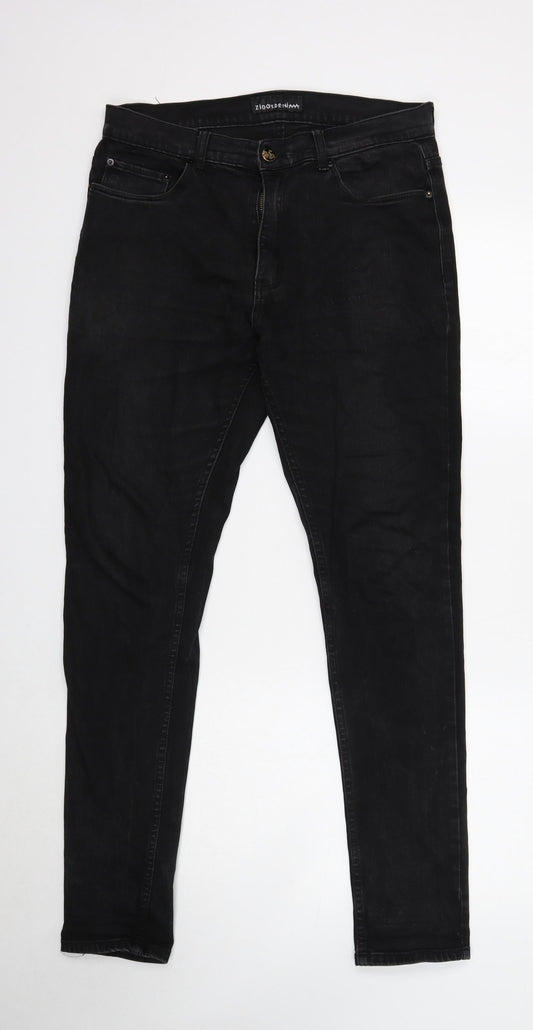 Ziggy Mens Black Cotton Skinny Jeans Size 32 in Regular Button