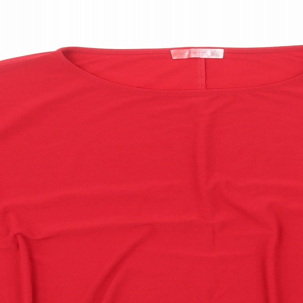 Love Scarlett Womens Red Polyester Basic Blouse Size 2XL Round Neck
