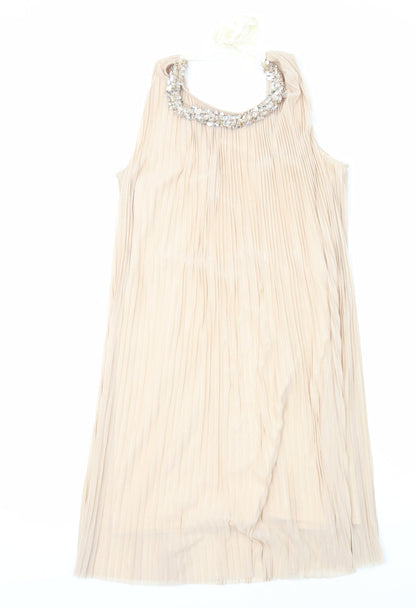 Miss Selfridge Womens Beige Polyester A-Line Size 12 Scoop Neck Pullover - Neckline Detail