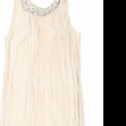 Miss Selfridge Womens Beige Polyester A-Line Size 12 Scoop Neck Pullover - Neckline Detail