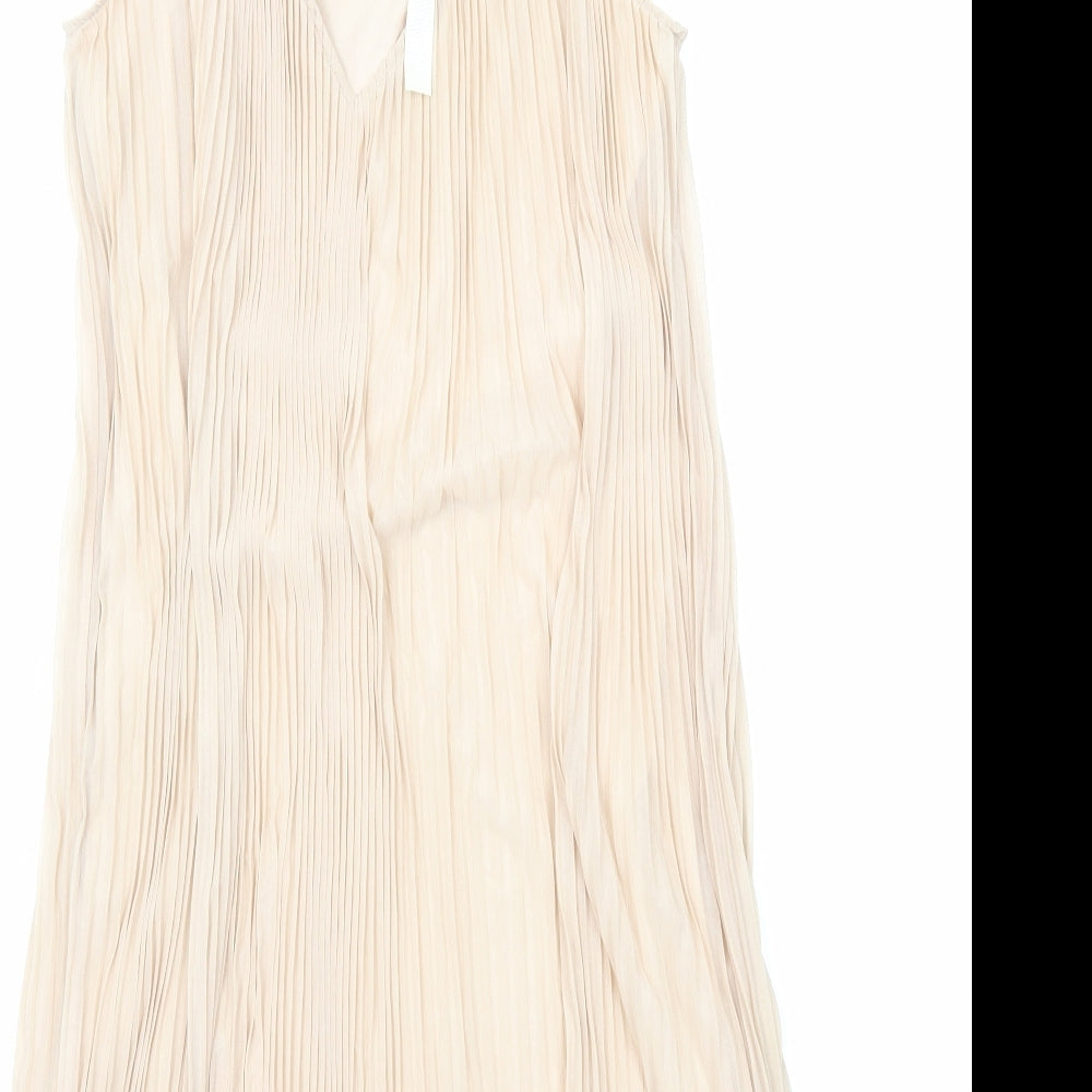 Miss Selfridge Womens Beige Polyester A-Line Size 12 Scoop Neck Pullover - Neckline Detail