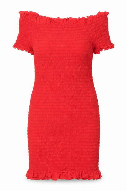 Milk It Womens Red Viscose Sheath Size L Off the Shoulder Pullover - Shirred