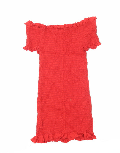 Milk It Womens Red Viscose Sheath Size L Off the Shoulder Pullover - Shirred