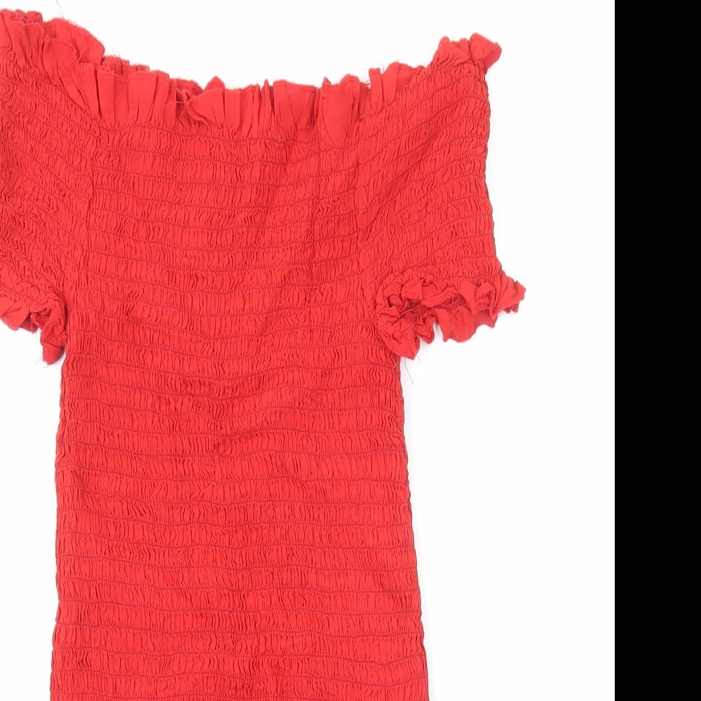 Milk It Womens Red Viscose Sheath Size L Off the Shoulder Pullover - Shirred