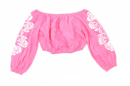 Womens UK Size 14 Marks and Spencer Pink Cropped Blouse