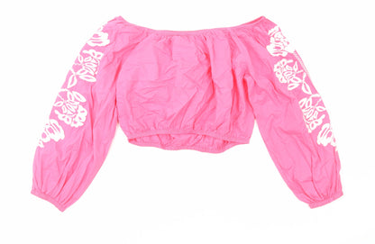 Womens UK Size 14 Marks and Spencer Pink Cropped Blouse