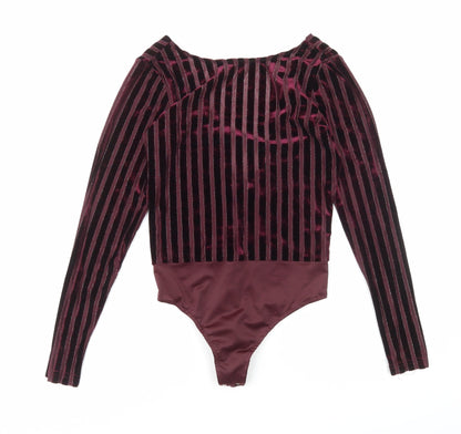 IVIVI Womens Purple Striped Polyester Bodysuit One-Piece Size S Snap