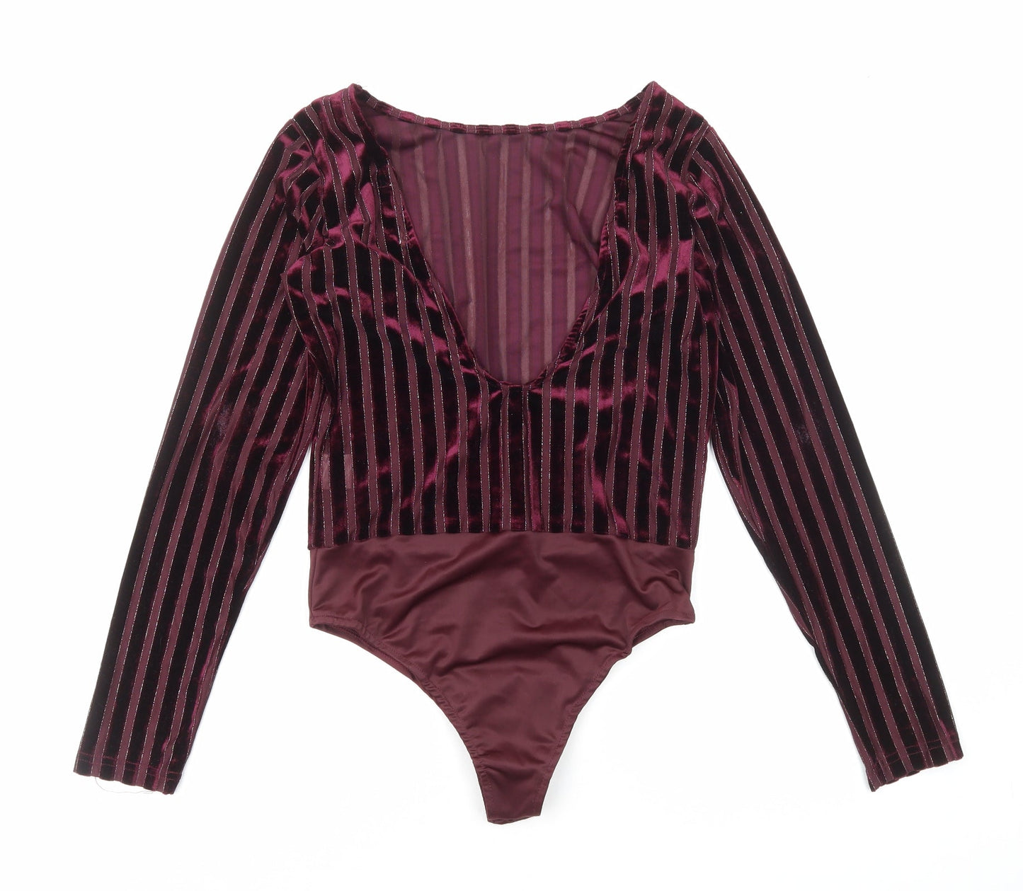 IVIVI Womens Purple Striped Polyester Bodysuit One-Piece Size S Snap