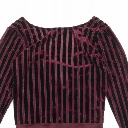 IVIVI Womens Purple Striped Polyester Bodysuit One-Piece Size S Snap