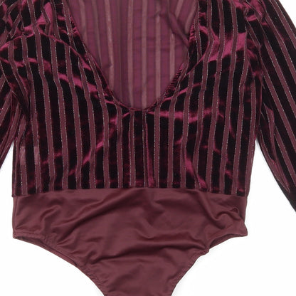 IVIVI Womens Purple Striped Polyester Bodysuit One-Piece Size S Snap