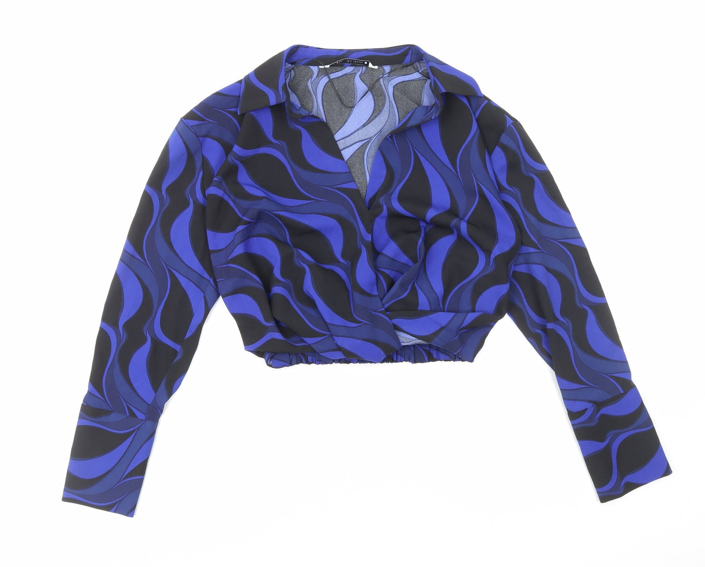 Womens UK Size XS Zara Blue Cropped Blouse