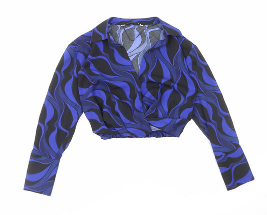 Womens UK Size XS Zara Blue Cropped Blouse
