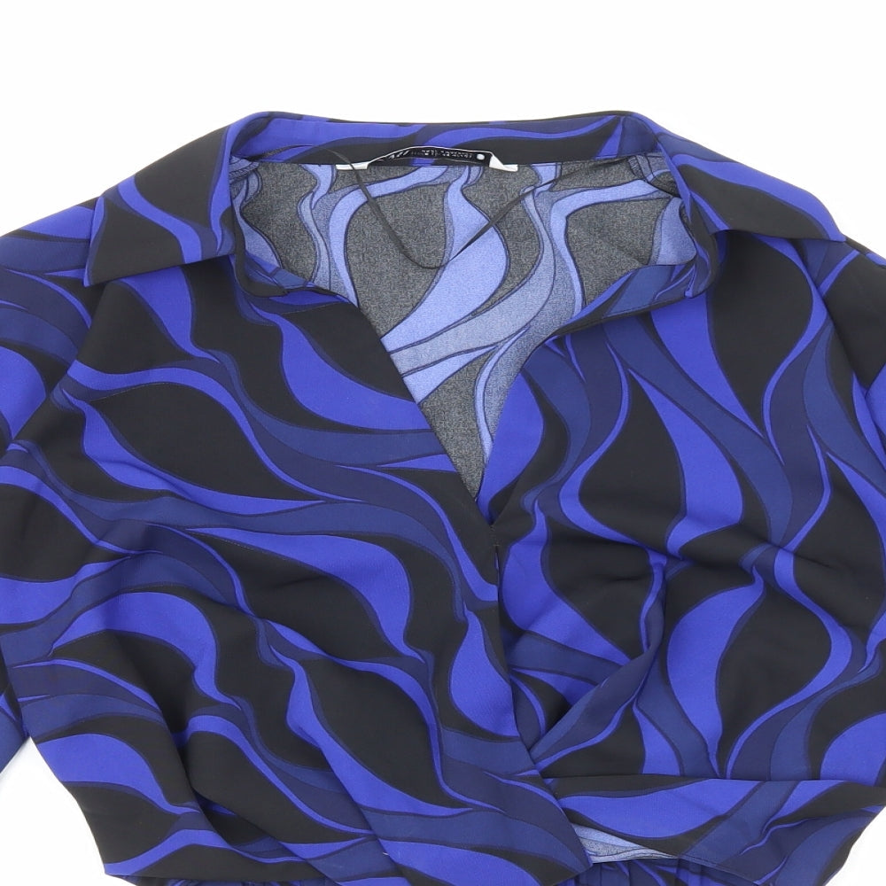 Womens UK Size XS Zara Blue Cropped Blouse
