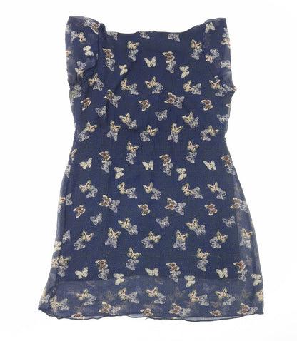 Yumi Womens Blue Geometric Polyester A-Line Size 12 Boat Neck Pullover - Butterfly Print