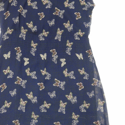 Yumi Womens Blue Geometric Polyester A-Line Size 12 Boat Neck Pullover - Butterfly Print