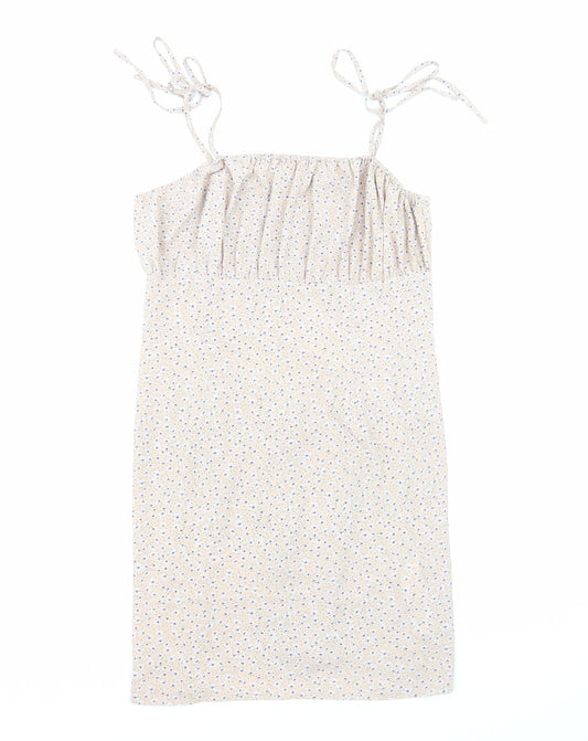 Missguided Womens Beige Floral Polyester Mini Size 14 Square Neck Zip