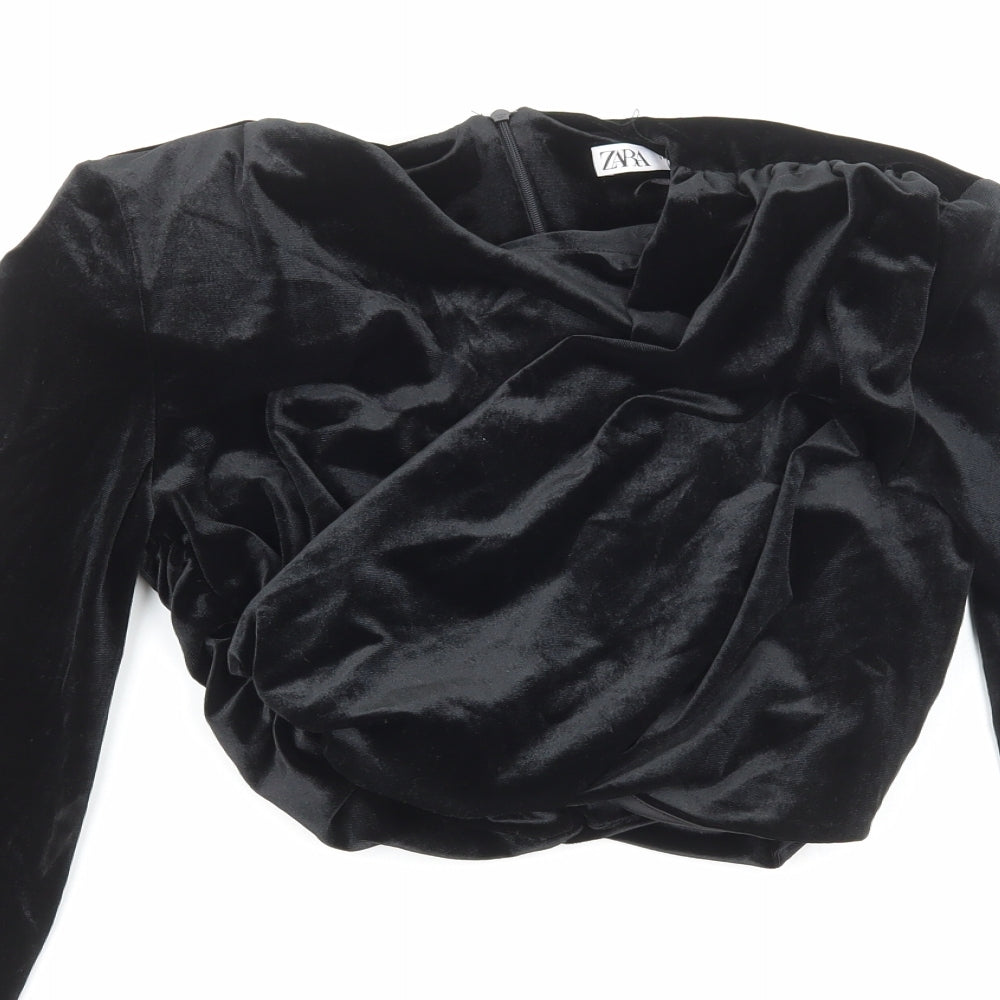 Womens UK Size S Zara Black Cropped Blouse