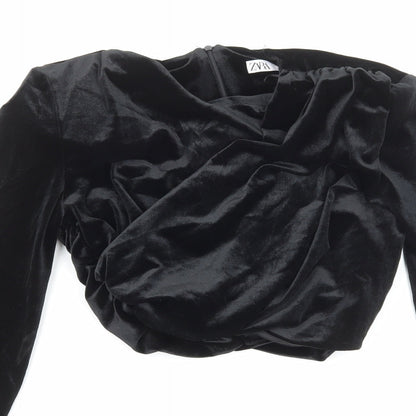 Womens UK Size S Zara Black Cropped Blouse