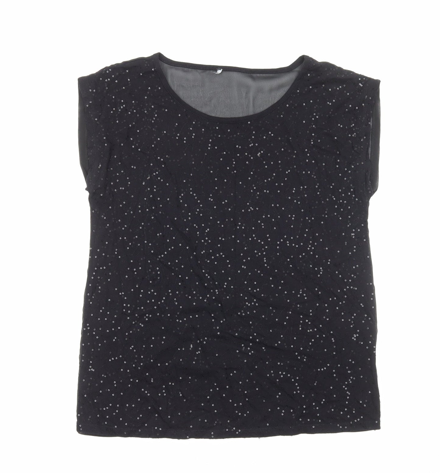 Papaya Womens Black Polyester Basic Blouse Size 12 Round Neck