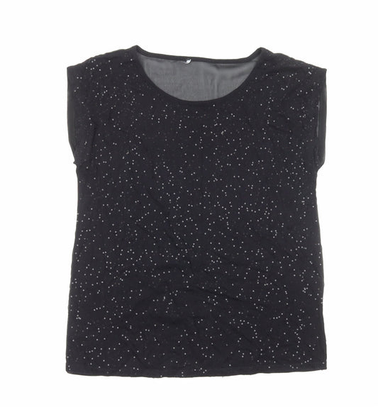 Papaya Womens Black Polyester Basic Blouse Size 12 Round Neck