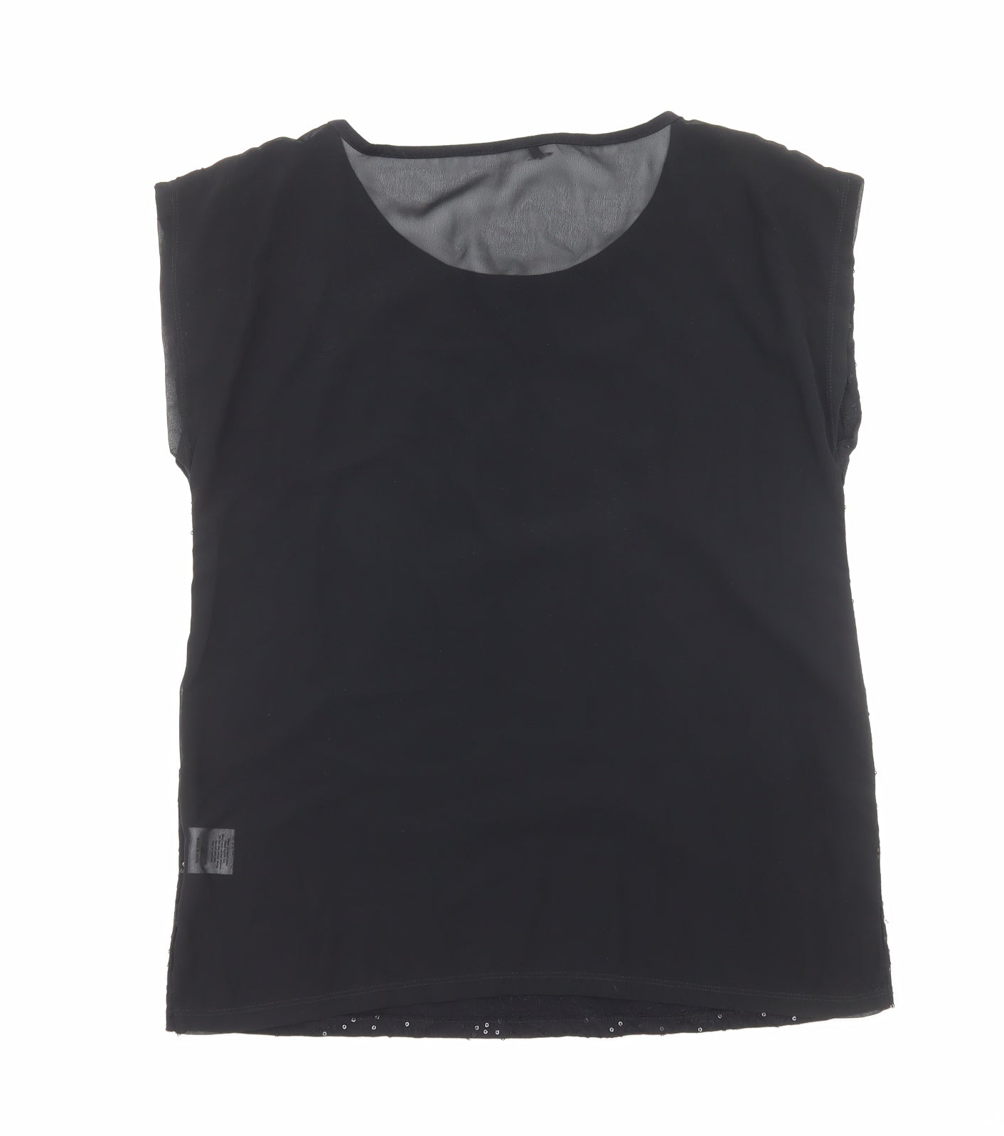 Papaya Womens Black Polyester Basic Blouse Size 12 Round Neck