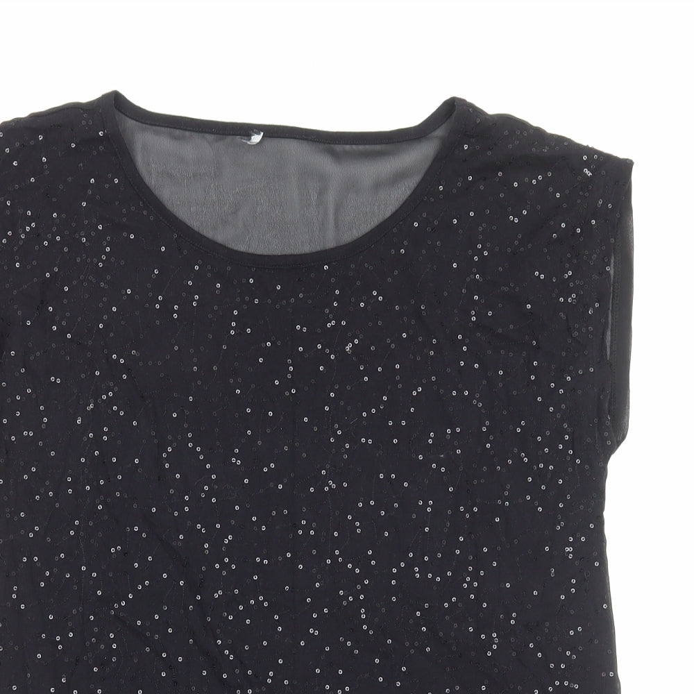 Papaya Womens Black Polyester Basic Blouse Size 12 Round Neck