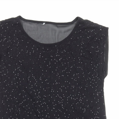 Papaya Womens Black Polyester Basic Blouse Size 12 Round Neck