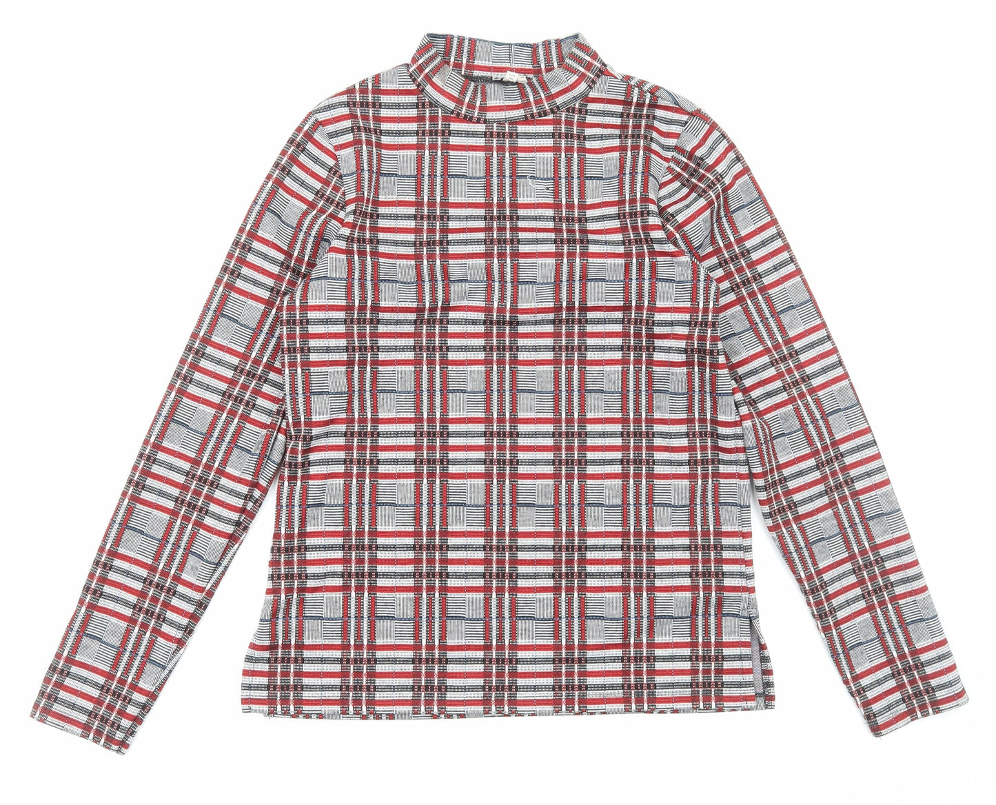 River Island Womens Grey Plaid Polyester Basic Blouse Size 10 Mock Neck