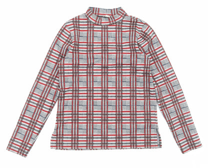 River Island Womens Grey Plaid Polyester Basic Blouse Size 10 Mock Neck