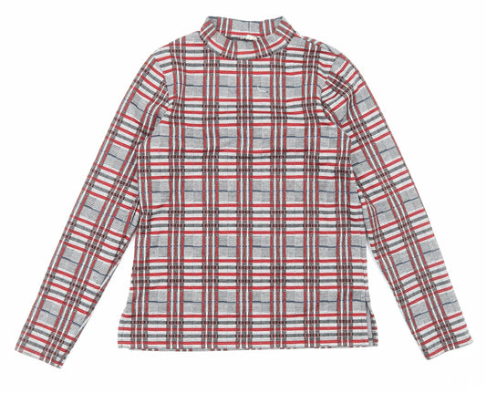 River Island Womens Grey Plaid Polyester Basic Blouse Size 10 Mock Neck