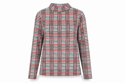 River Island Womens Grey Plaid Polyester Basic Blouse Size 10 Mock Neck