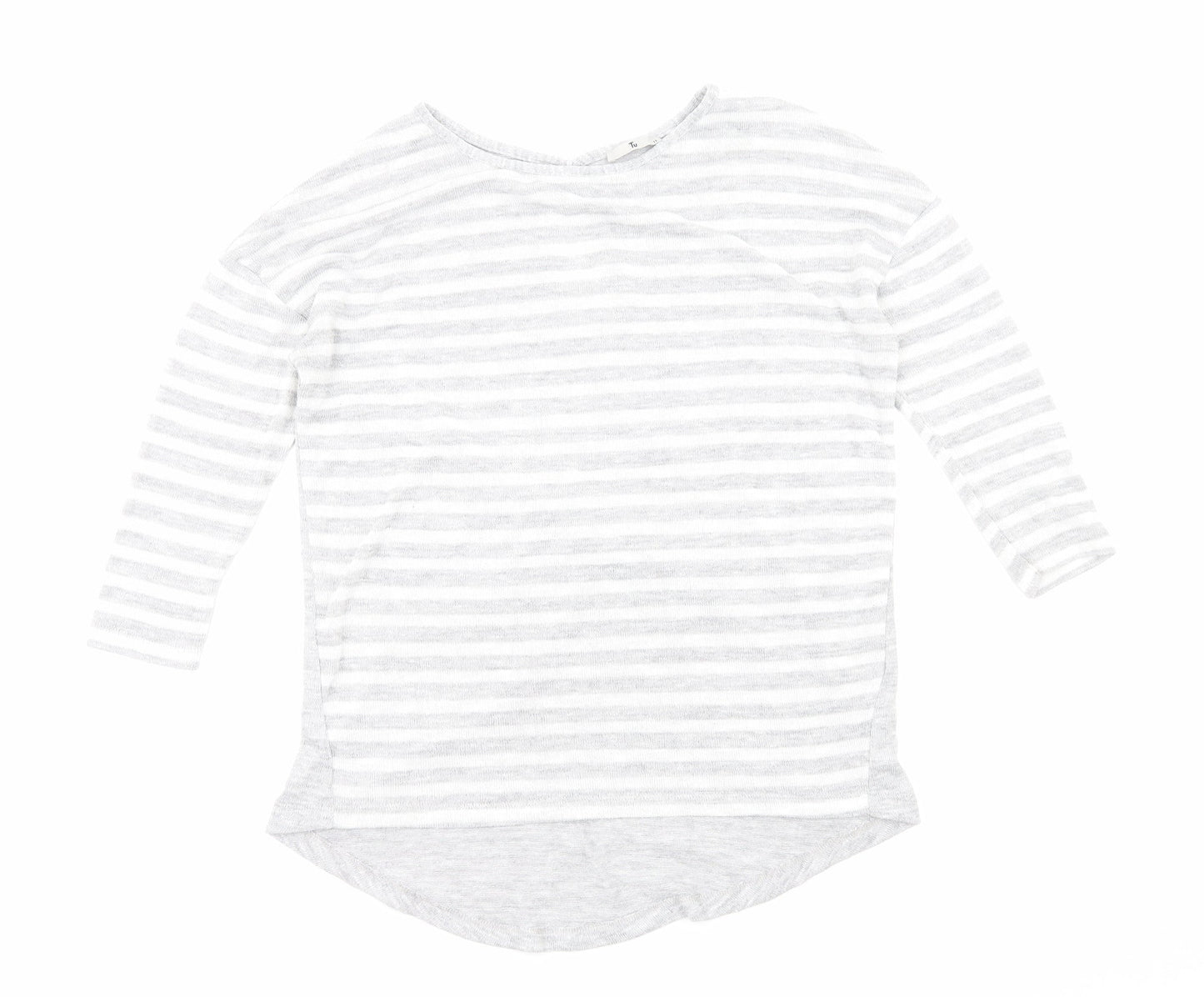 TU Womens Grey Striped Viscose Basic Blouse Size 12 Round Neck