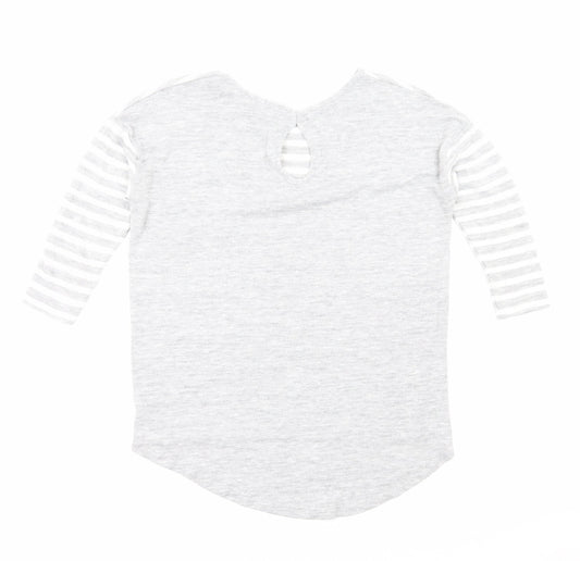 TU Womens Grey Striped Viscose Basic Blouse Size 12 Round Neck