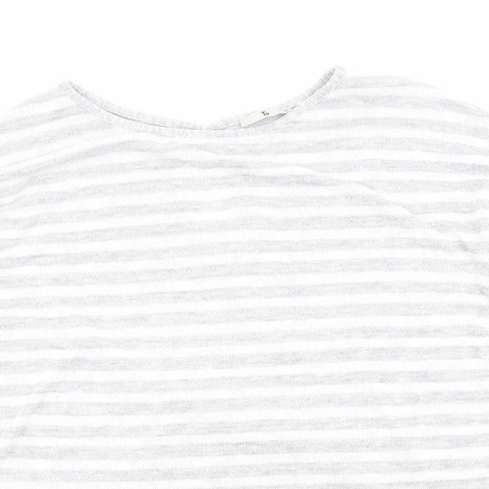 TU Womens Grey Striped Viscose Basic Blouse Size 12 Round Neck