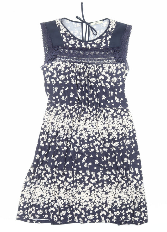 Oasis Womens Blue Floral Viscose A-Line Size M Boat Neck Pullover - Lace Trim