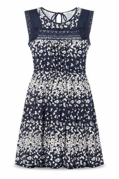 Oasis Womens Blue Floral Viscose A-Line Size M Boat Neck Pullover - Lace Trim