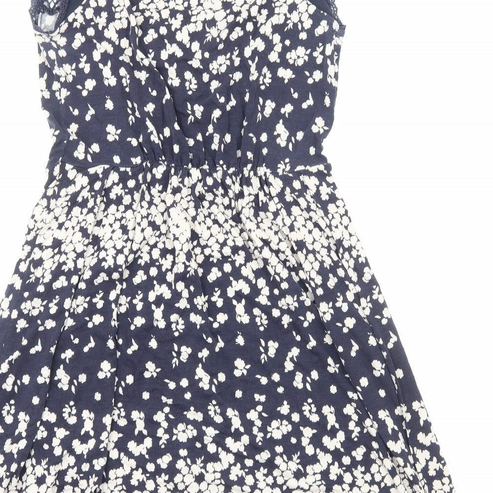 Oasis Womens Blue Floral Viscose A-Line Size M Boat Neck Pullover - Lace Trim