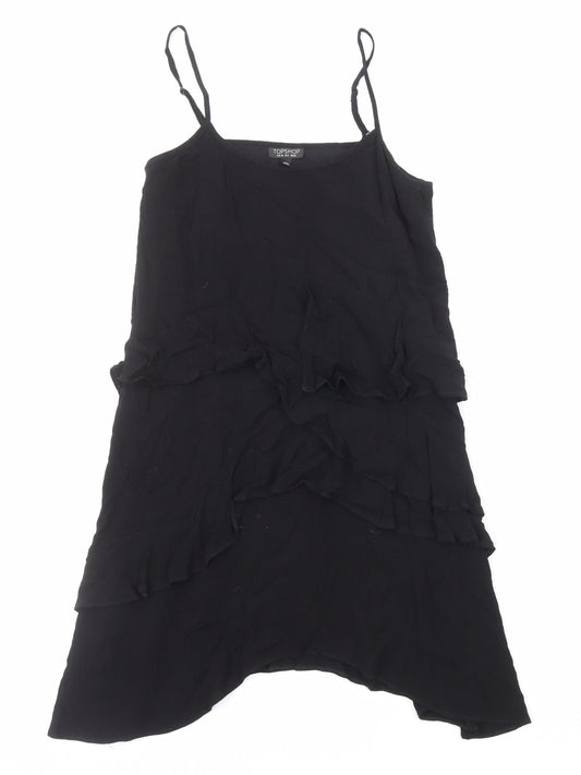 Topshop Womens Black Viscose Slip Dress Size 10 Round Neck Pullover
