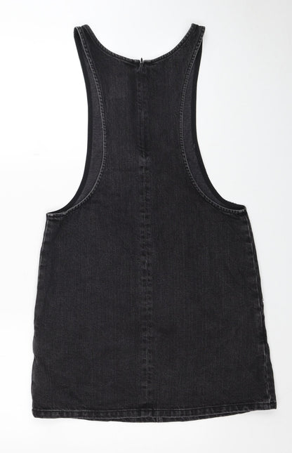 ASOS Womens Black Cotton Pinafore/Dungaree Dress Size 6 Scoop Neck Zip