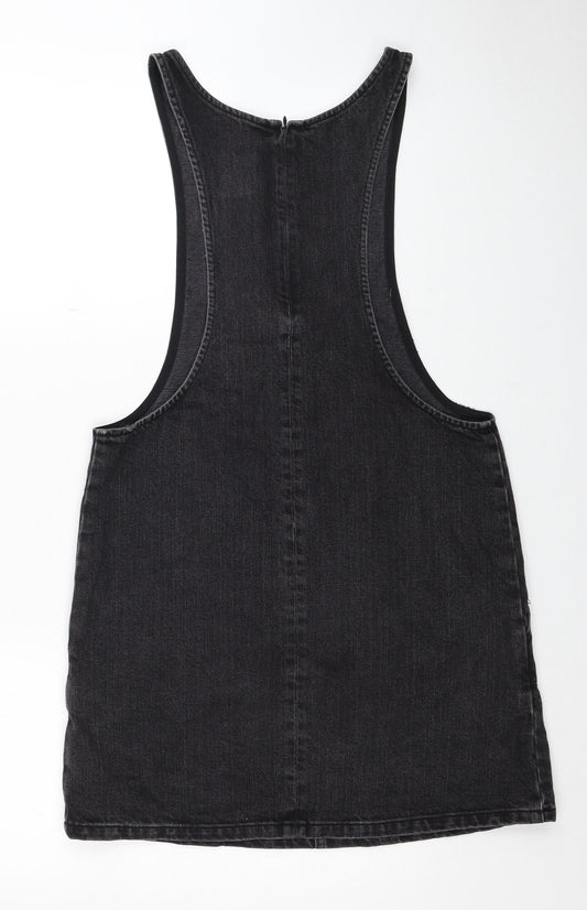 ASOS Womens Black Cotton Pinafore/Dungaree Dress Size 6 Scoop Neck Zip