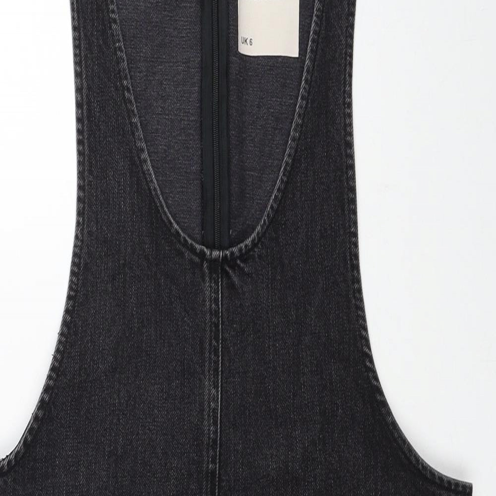 ASOS Womens Black Cotton Pinafore/Dungaree Dress Size 6 Scoop Neck Zip