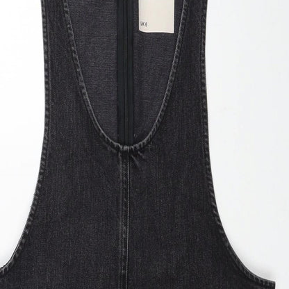 ASOS Womens Black Cotton Pinafore/Dungaree Dress Size 6 Scoop Neck Zip